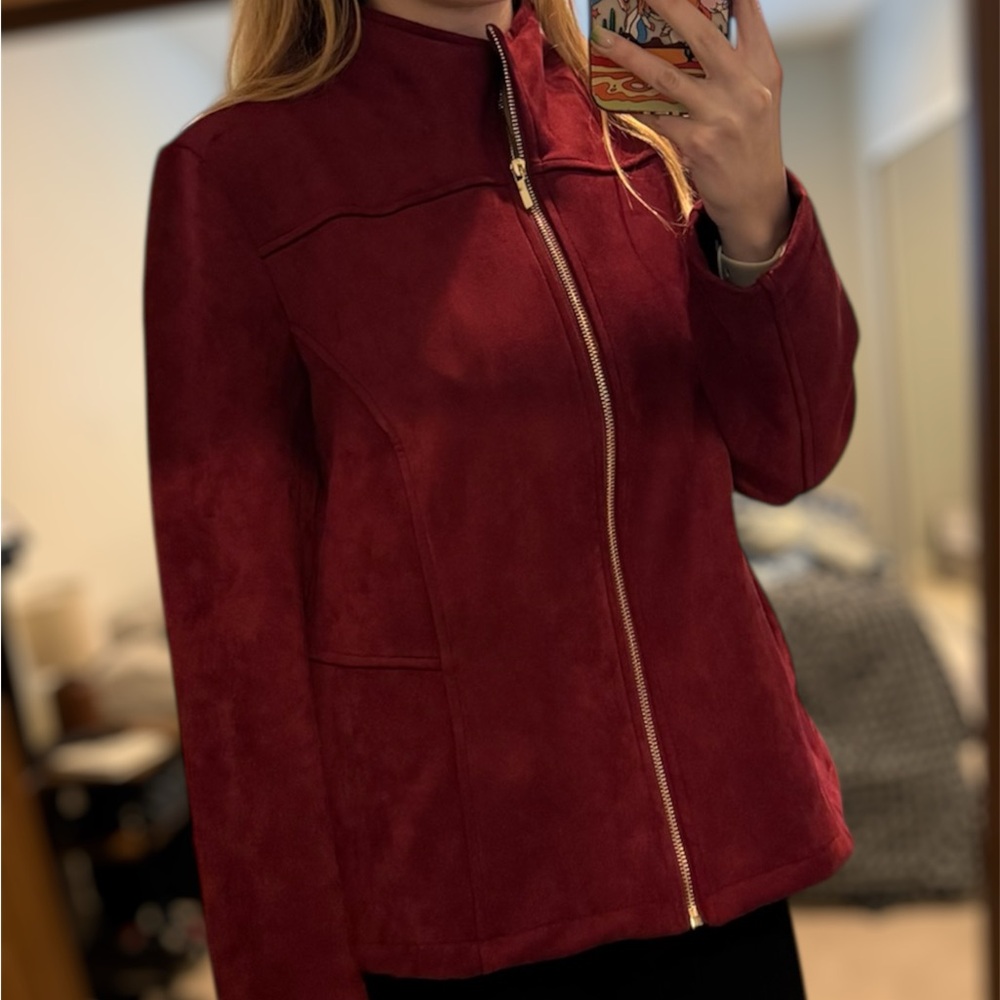 Alfred Dunner Deep Red Leather Jacket